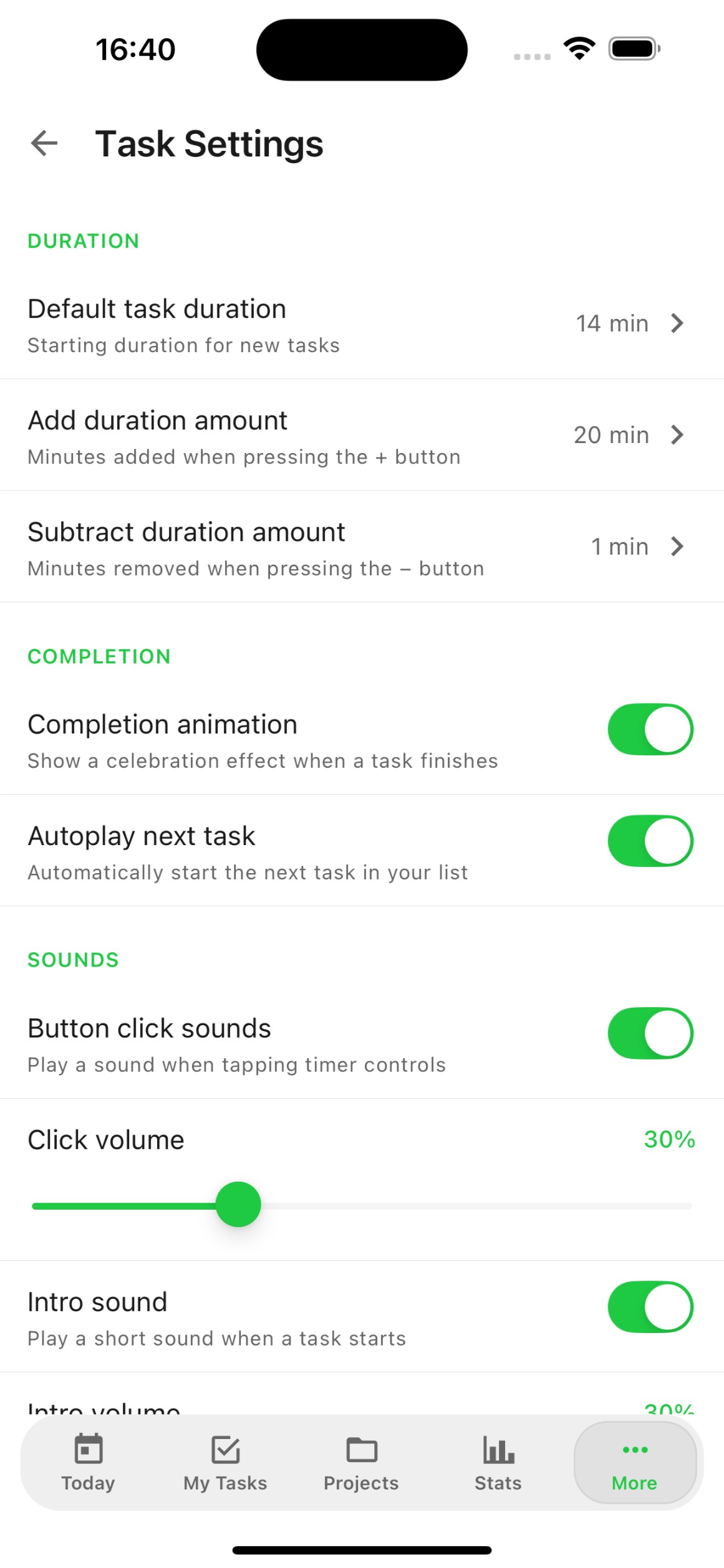 FocusBox Task Settings