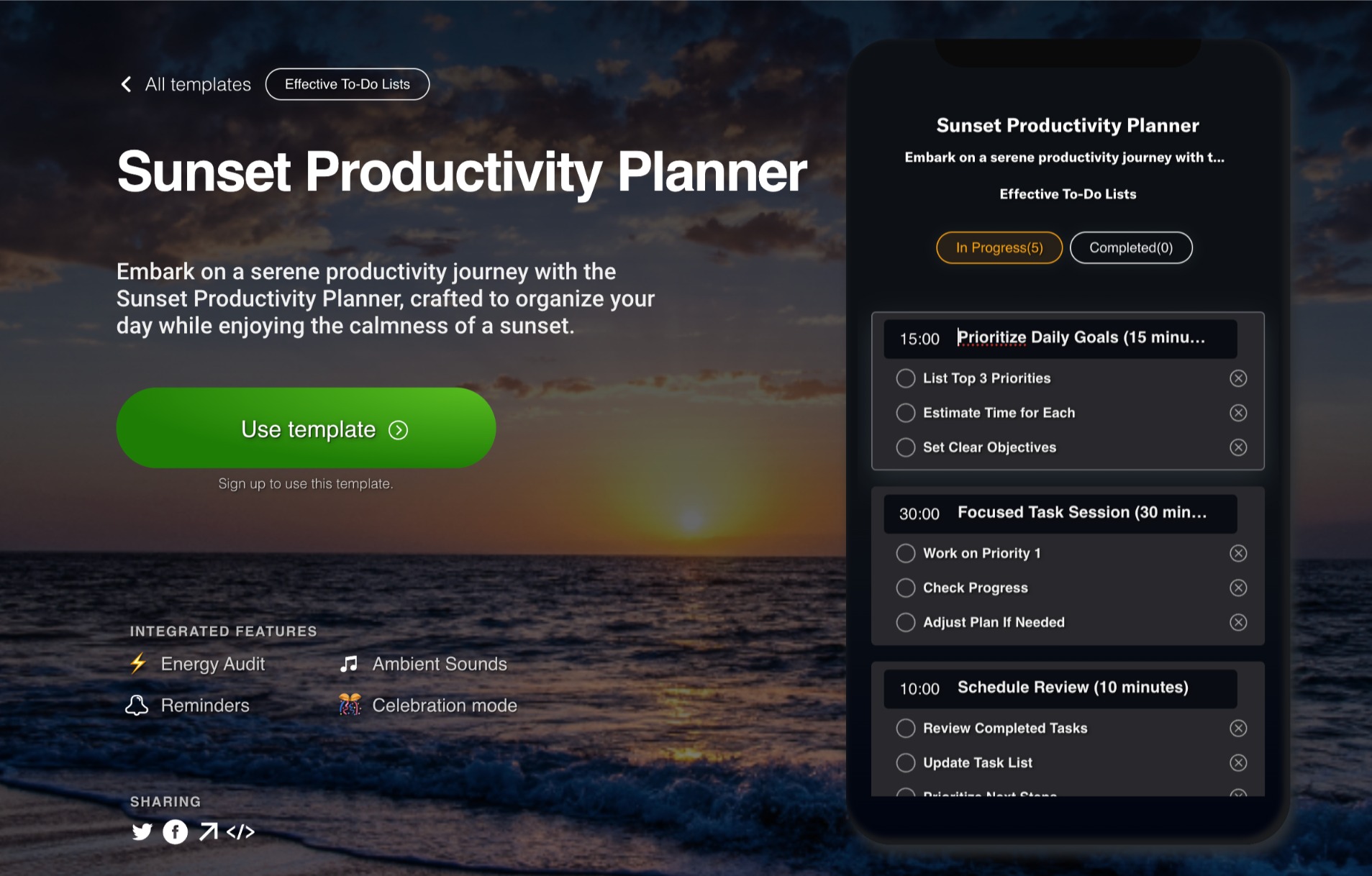 Sunset Productivity Planner Focusbox